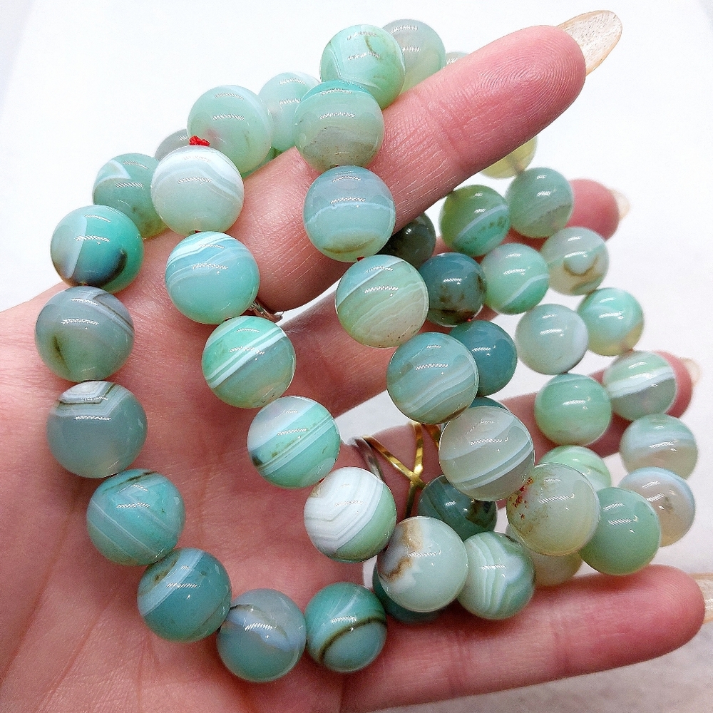 💚 12mm Natural "Key Lime" Agate Bracelets - Picture 3 of 3